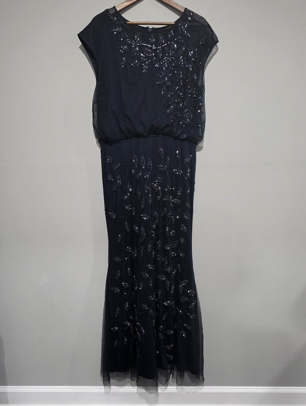 JS Collections Black Beaded Maxi Dress Gown Formal Wedding Sz 14